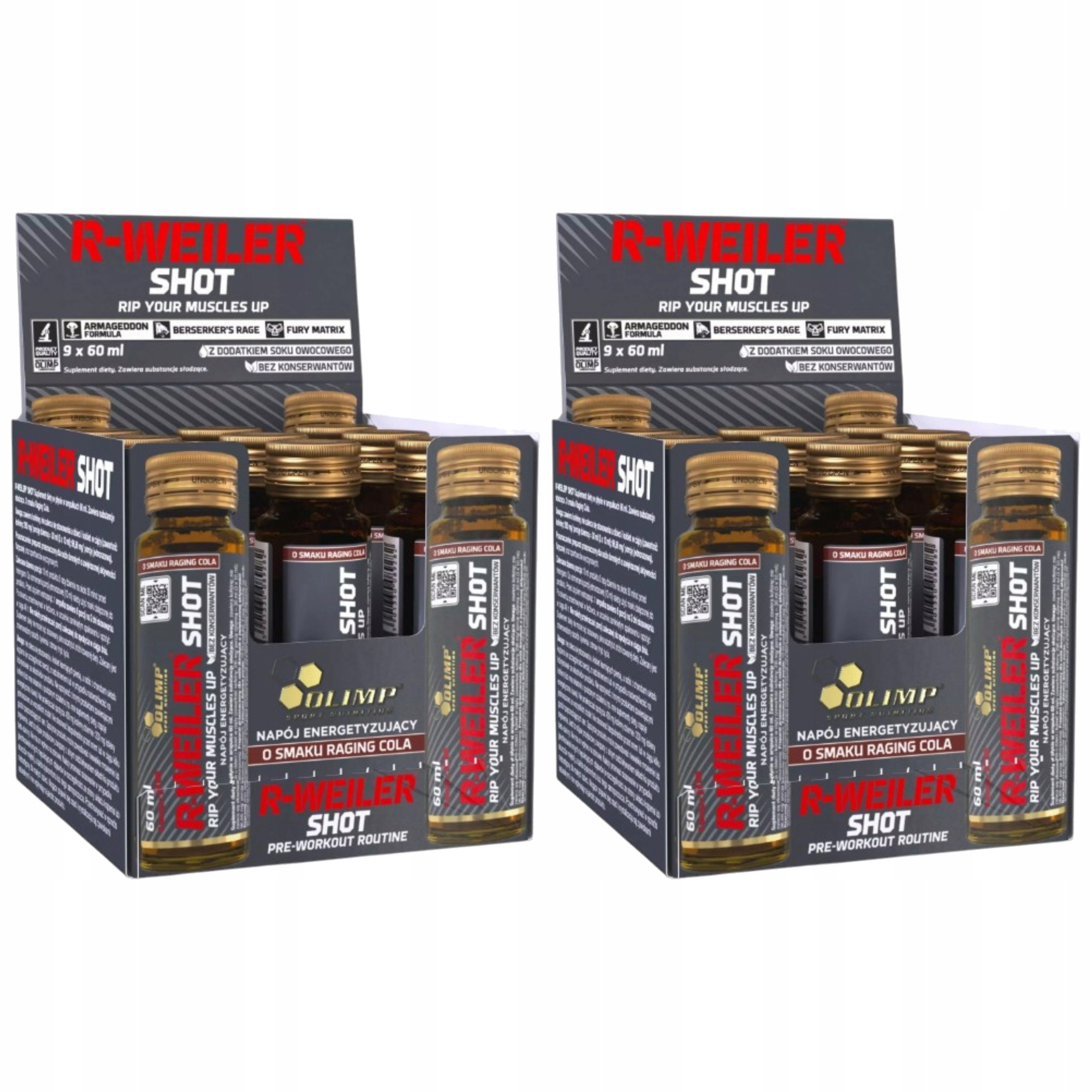 2x R-Weiler Shot Předtréninkovka 9x 60 ml Energie Kofein Koncentrace Oli
