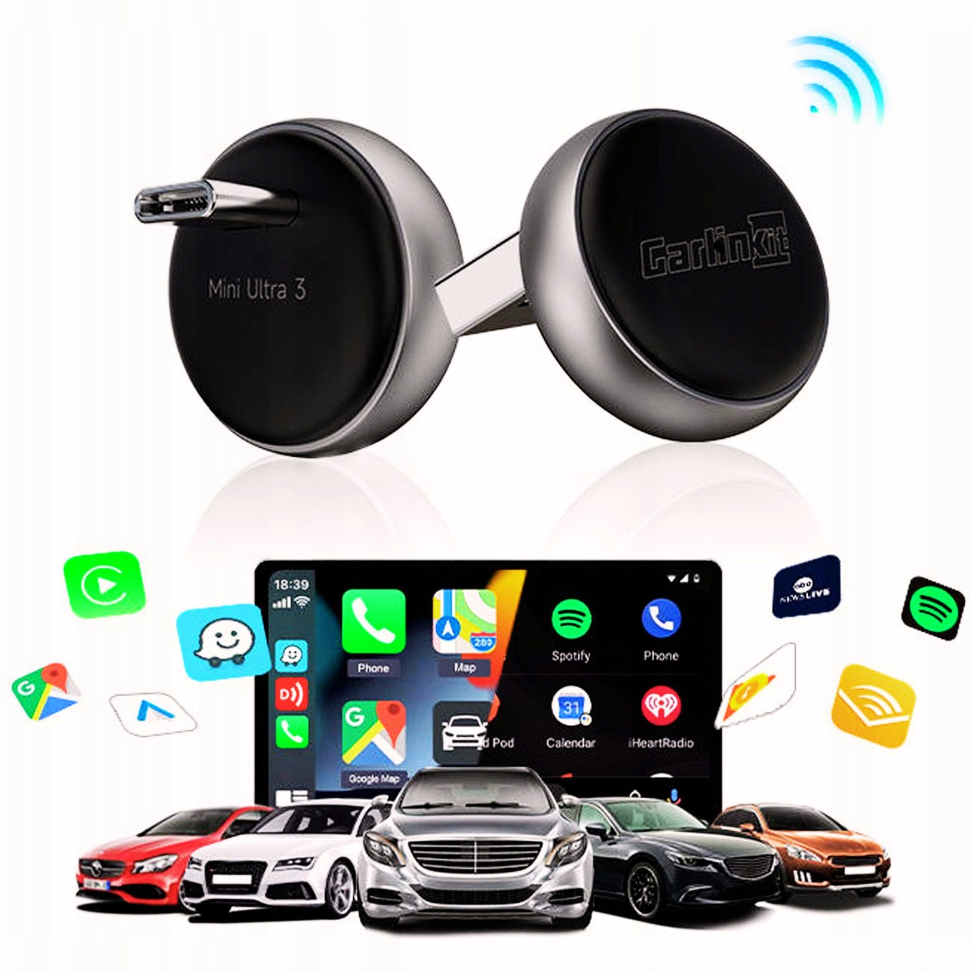 Adapter Carplay Android Auto 2W1 Bluetooth Wi-fi Superszybki Bezprzewodowy