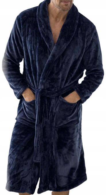 Elegantní Celoroční Plyšový Modrý Pánský Župan XXL