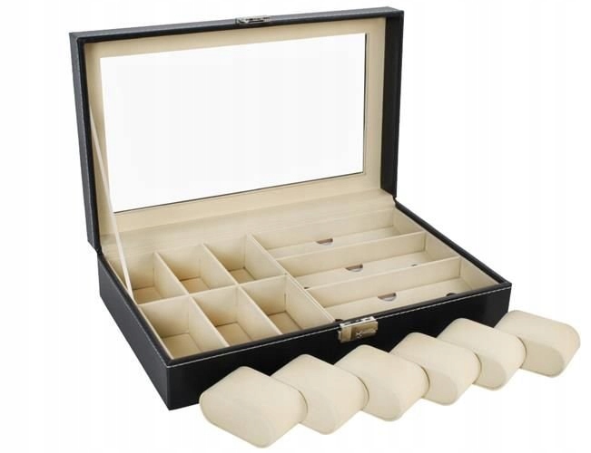 ORGANIZER NA ZEGARKI 6szt BIŻUTERIĘ SZKATUŁKA KUFEREK PUDEŁKO ELEGANCKI Stan opakowania oryginalne
