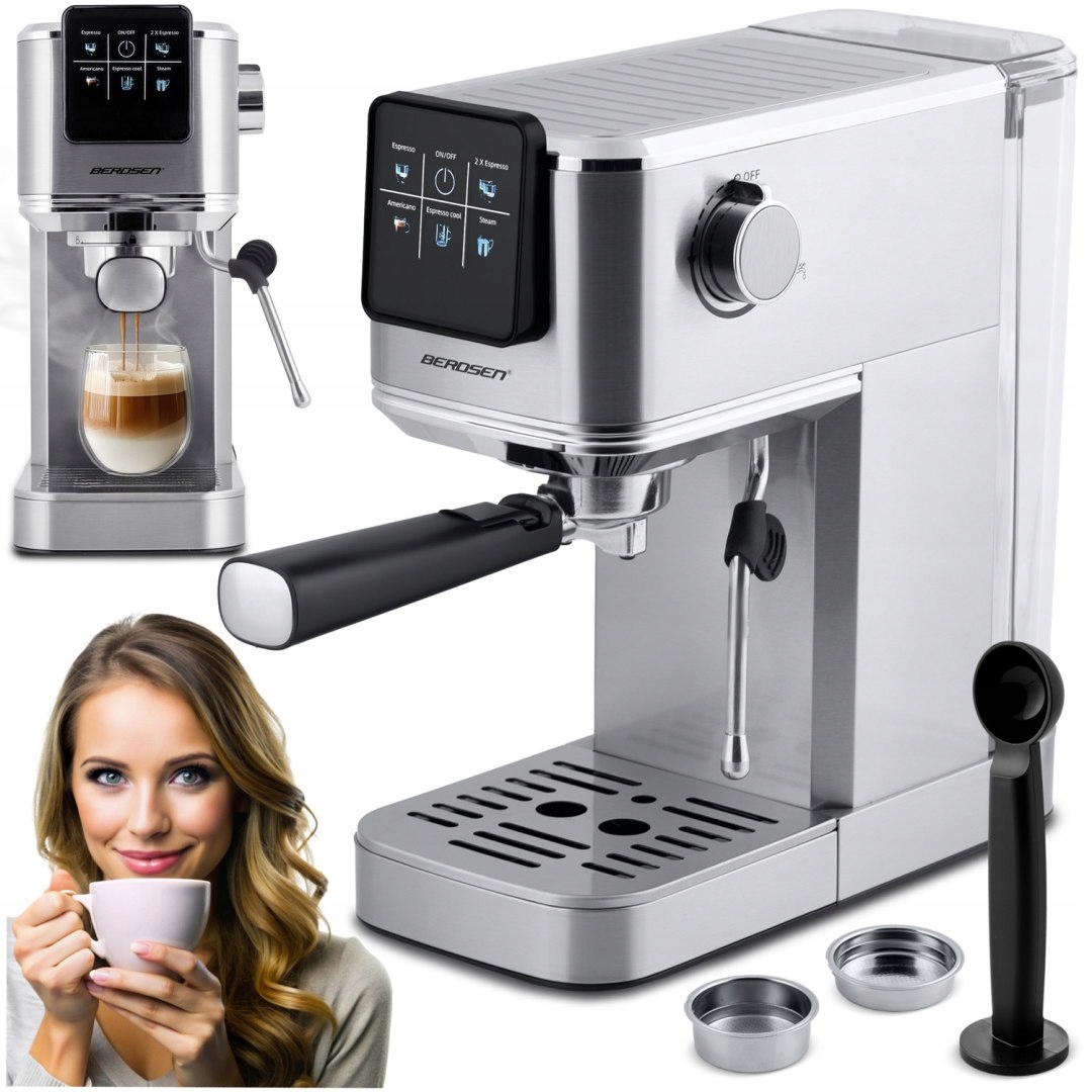 Kávovar kolbový 20 bar Berdsen BD-770 strieborný