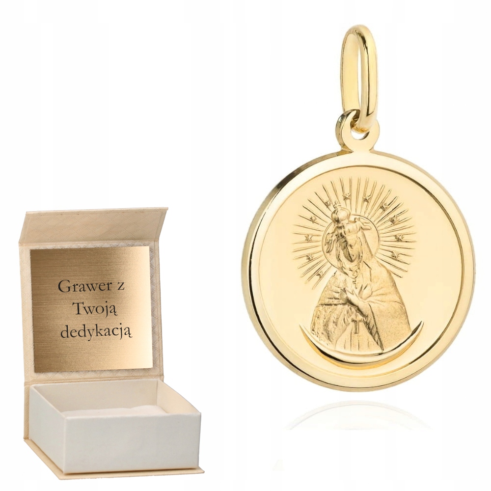 Zlatý přívěsek Medailon Matka Boží zlato ryzost 585 Gravírování