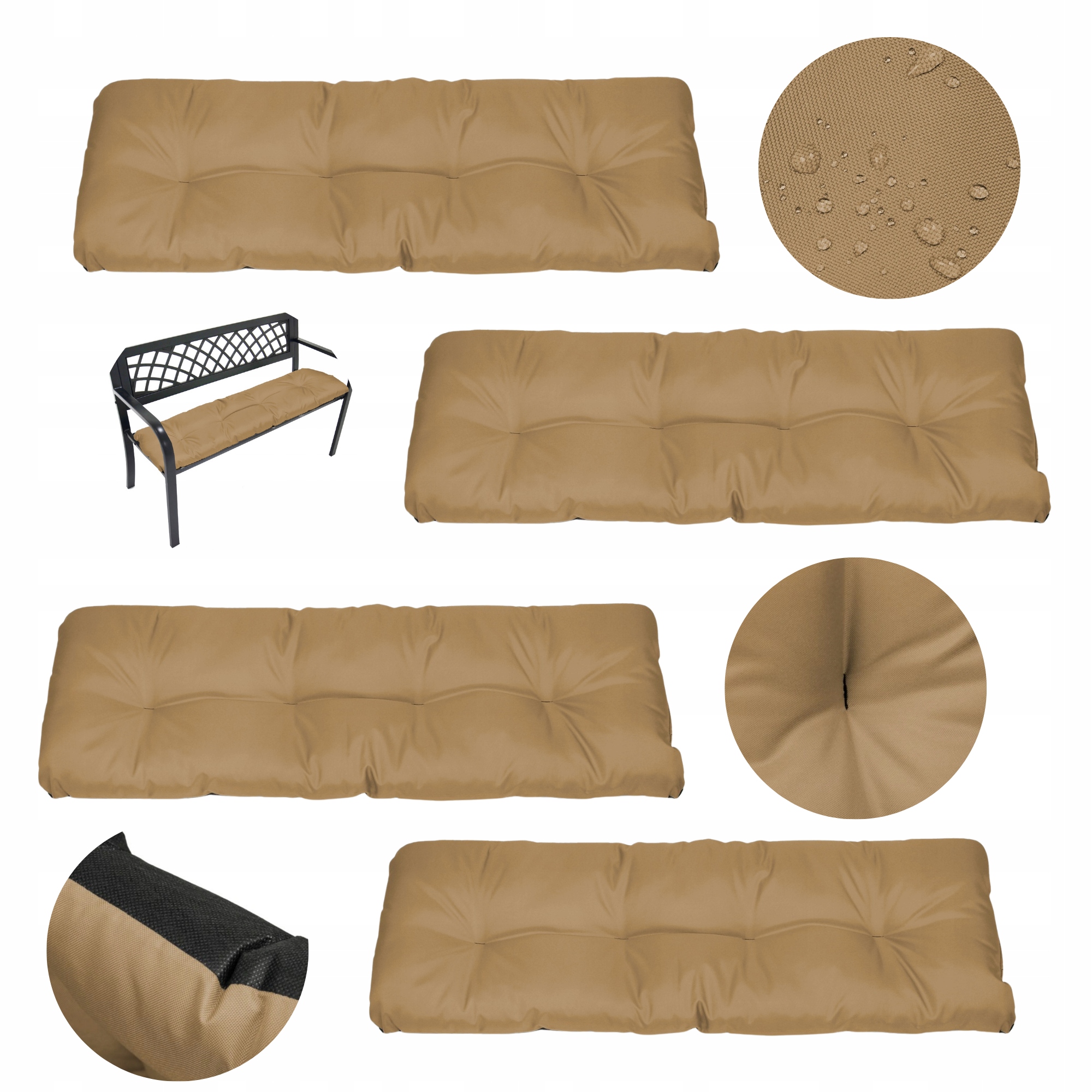 Zestaw 4 poduszek 120x38 cm na ławkę ogrodową wodoodporne beżowe