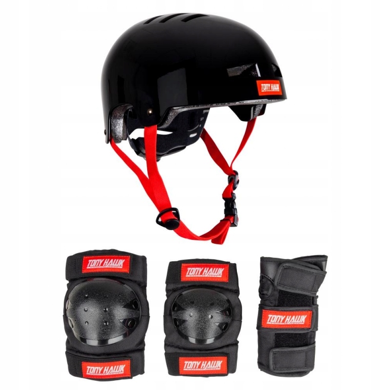 Kask Tony Hawk Junior Black Zestaw Ochraniaczy Rower Rolki Deska roz L/XL