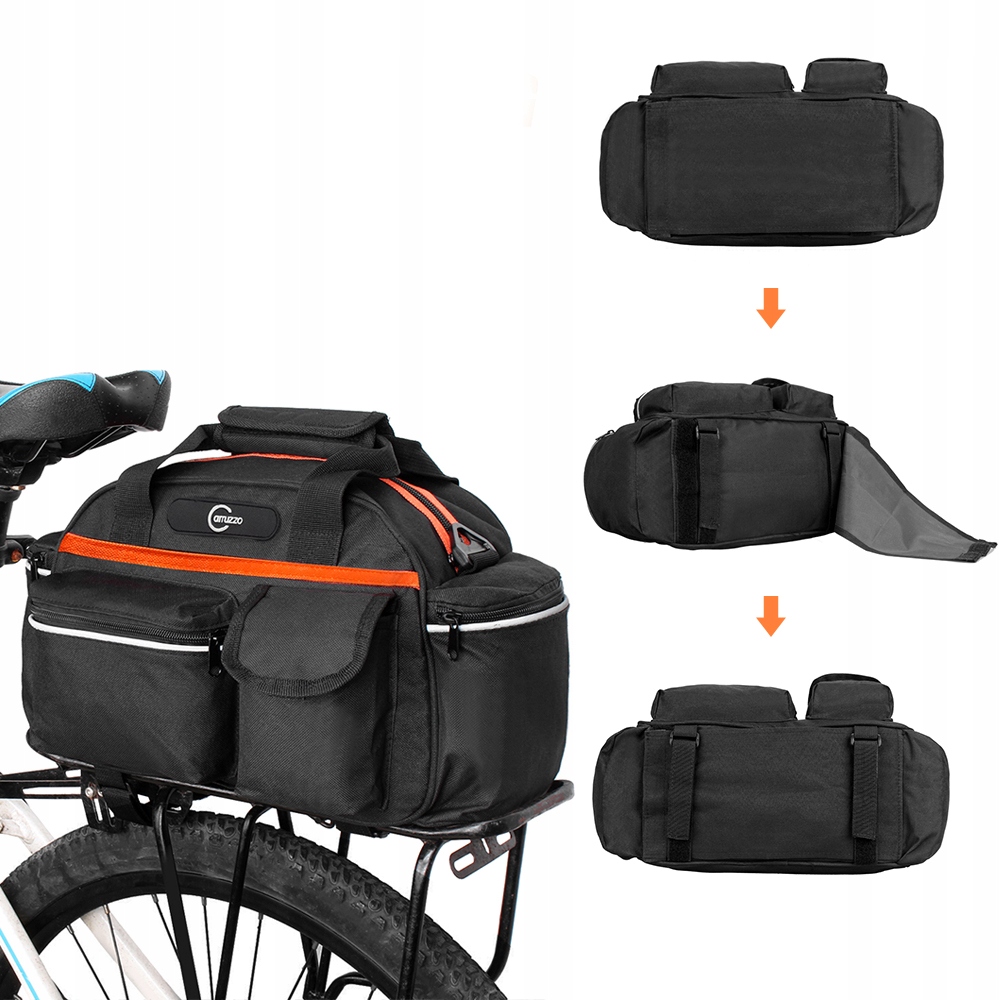 TORBA SAKWA ROWEROWA na BAGAŻNIK POJEMNA ODBLASKI UCHWYT DOBRA JAKOŚĆ MOCNA Wysokość 20 cm