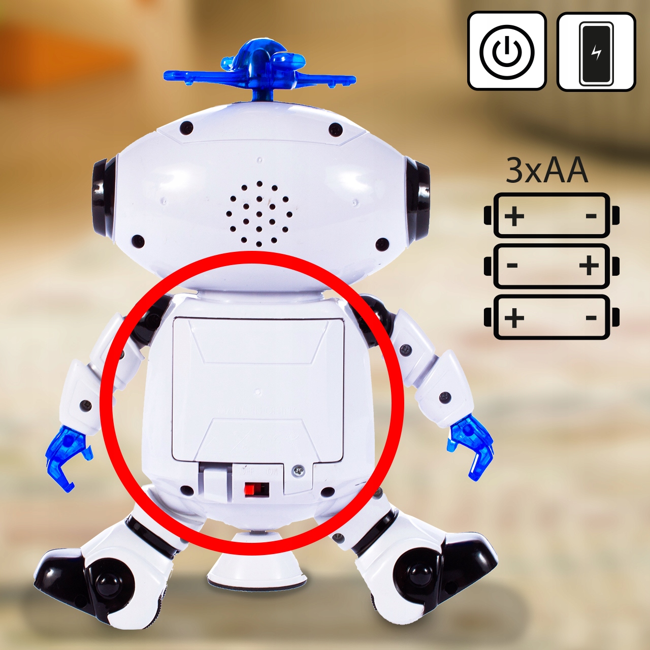 ROBOT INTERAKTYWNY TAŃCZĄCY NA BATERIĘ DLA DZIECI KOSMITA OBRÓT 360 STOPNI Wysokość produktu 21 cm