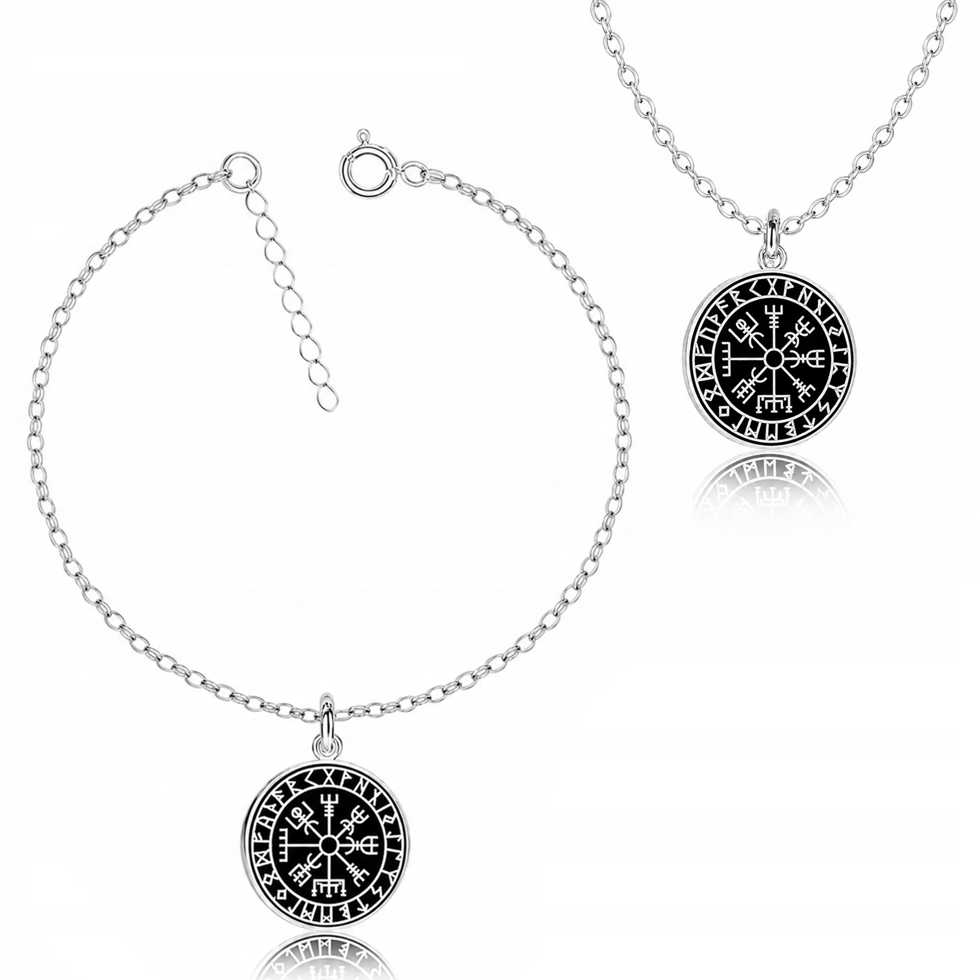 Runový Kompas Vikingů Vegvisir Stříbrný komplet rolo oval stříbro 925