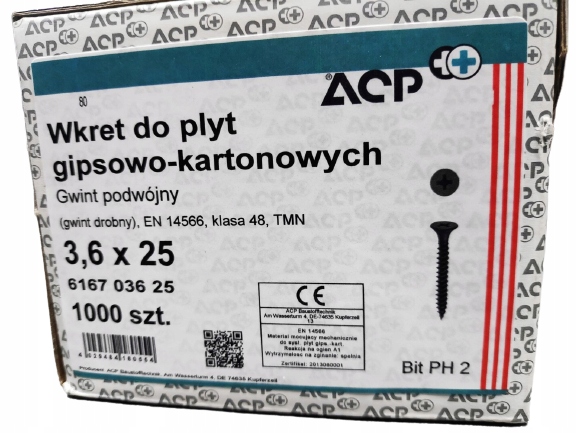 

Acp Wkręty 3,6x25mm do pły G-k op.1000szt Mocne