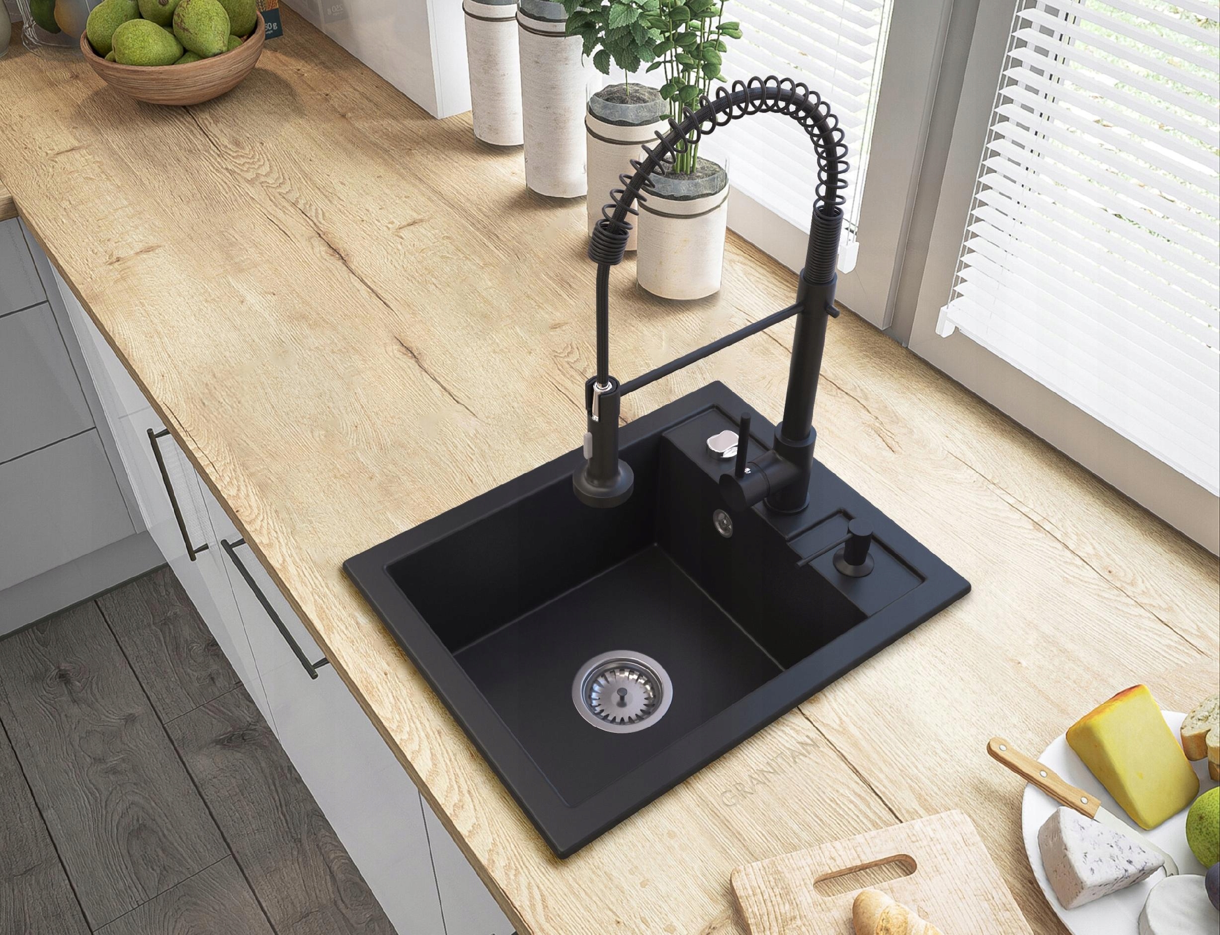 DOZOWNIK DO PŁYNU do naczyń mydła DO KUCHNI ZLEWOZMYWAKA granit CZARNY Marka Granitan