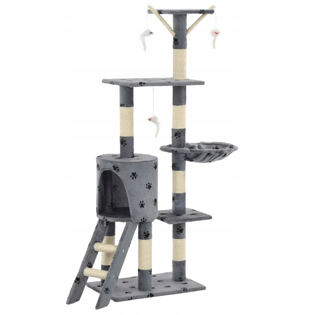Levně Škrabadlo se sisalovými sloupky, 138 cm, šedé s kočičími tlapkami