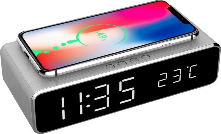 

Budzik Zegar Cyfrowy Led Z Funkcją Ładowania Qi