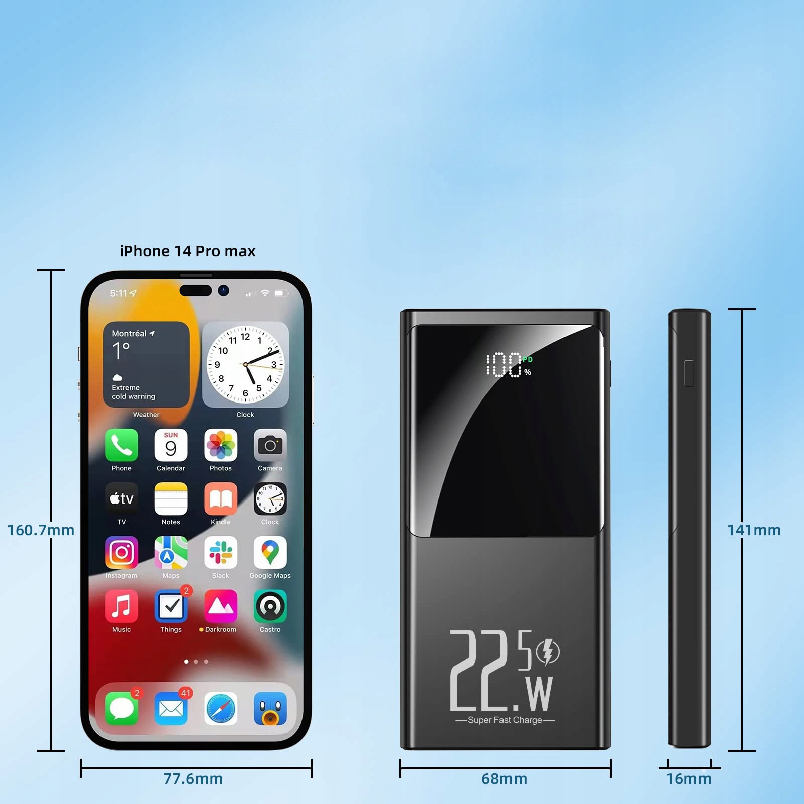 POWERBANK 10000MAH MOCNA SZYBKA ŁADOWARKA 22,5W 2X USB-A/USB-C WYŚWIETLACZ LCD Pojemność akumulatora 10000 mAh