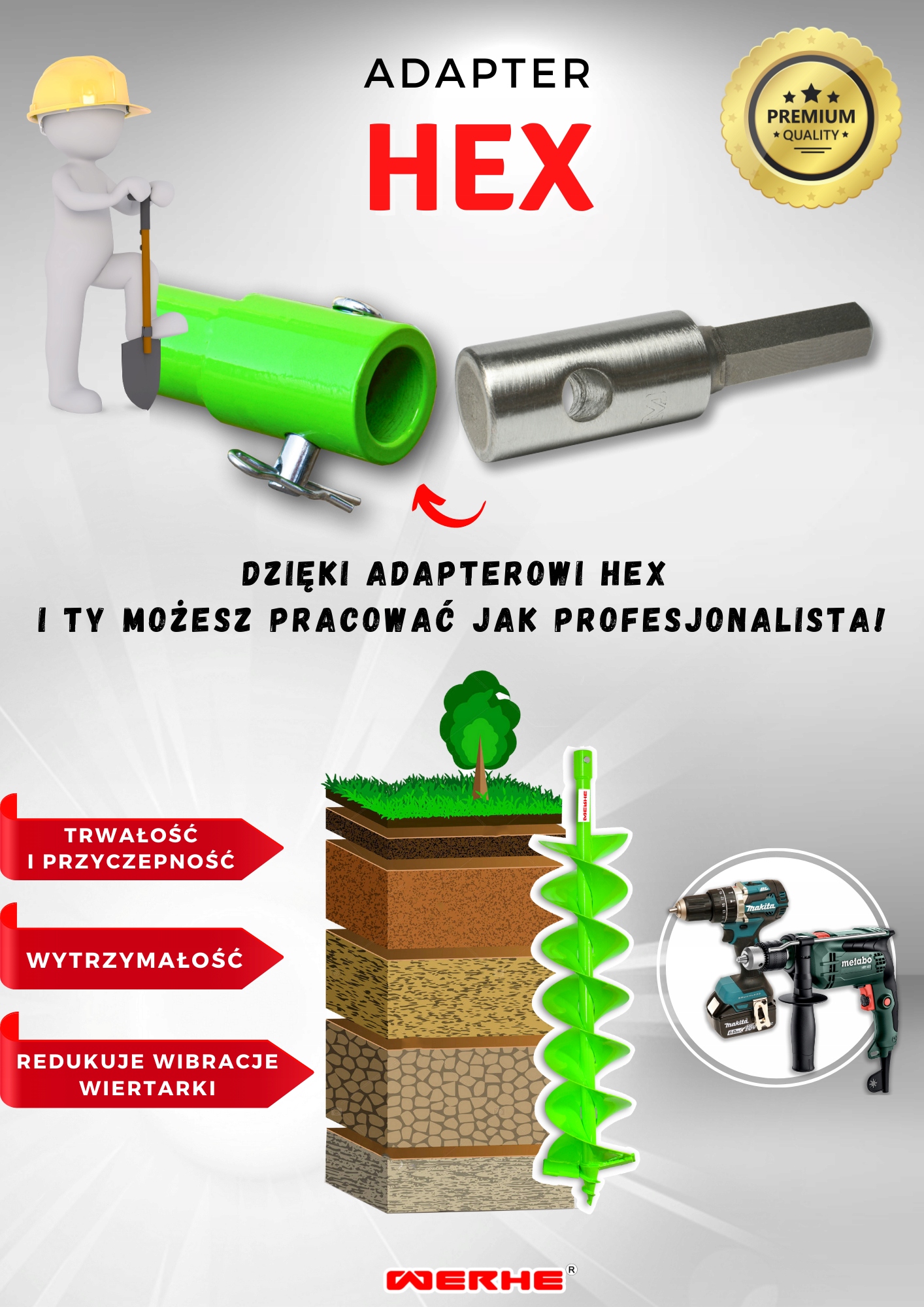 Świder Wiertło do Gleby 150 mm Adapter Hex Zasilanie elektryczne