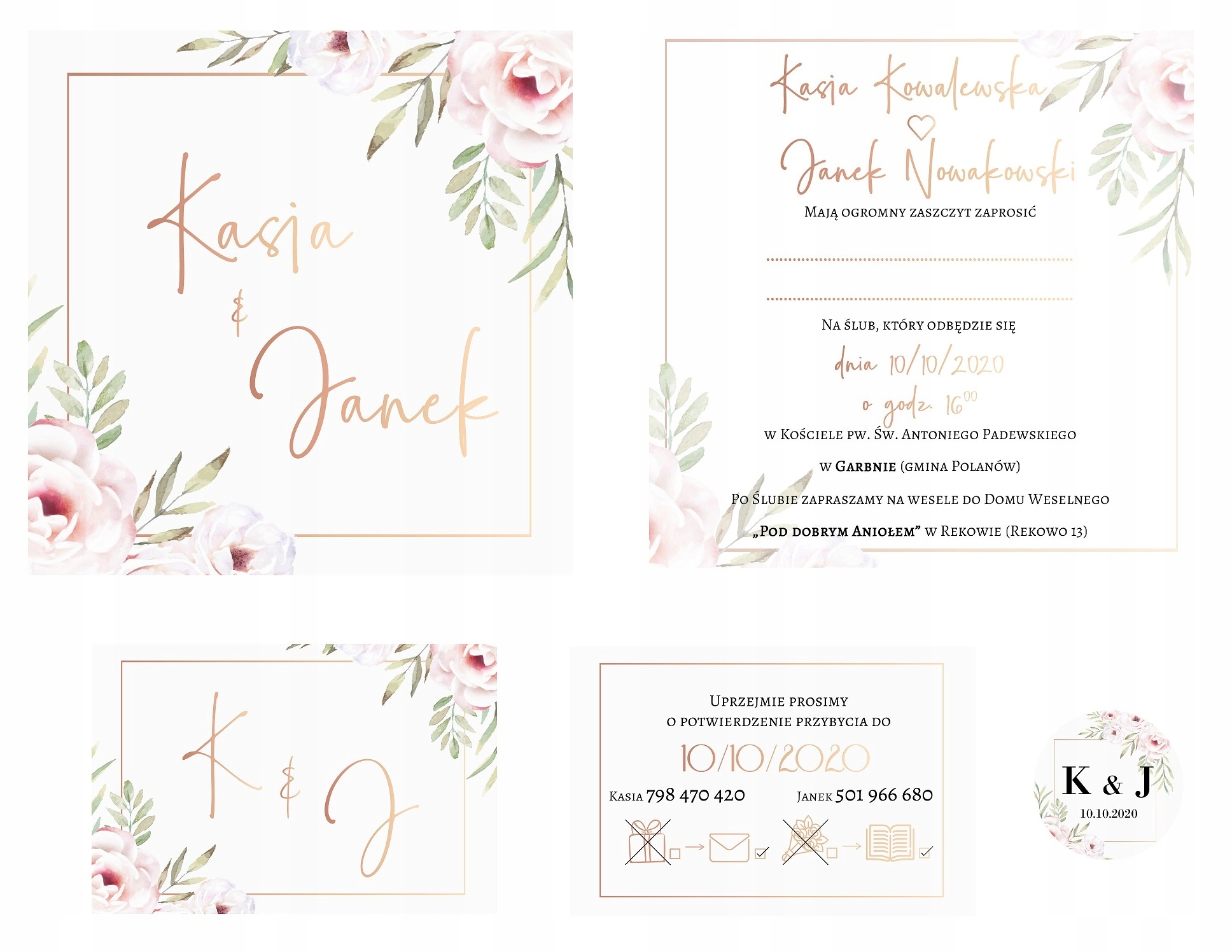 ZAPROSZENIA ŚLUBNE Ślub Boho RSVP 4w1 Twój Tekst!