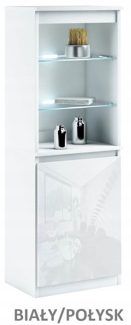 032-092 WITRYNA LED/1d + oświetlenie RGB - BETON / POŁYSK Marka Meble-4K