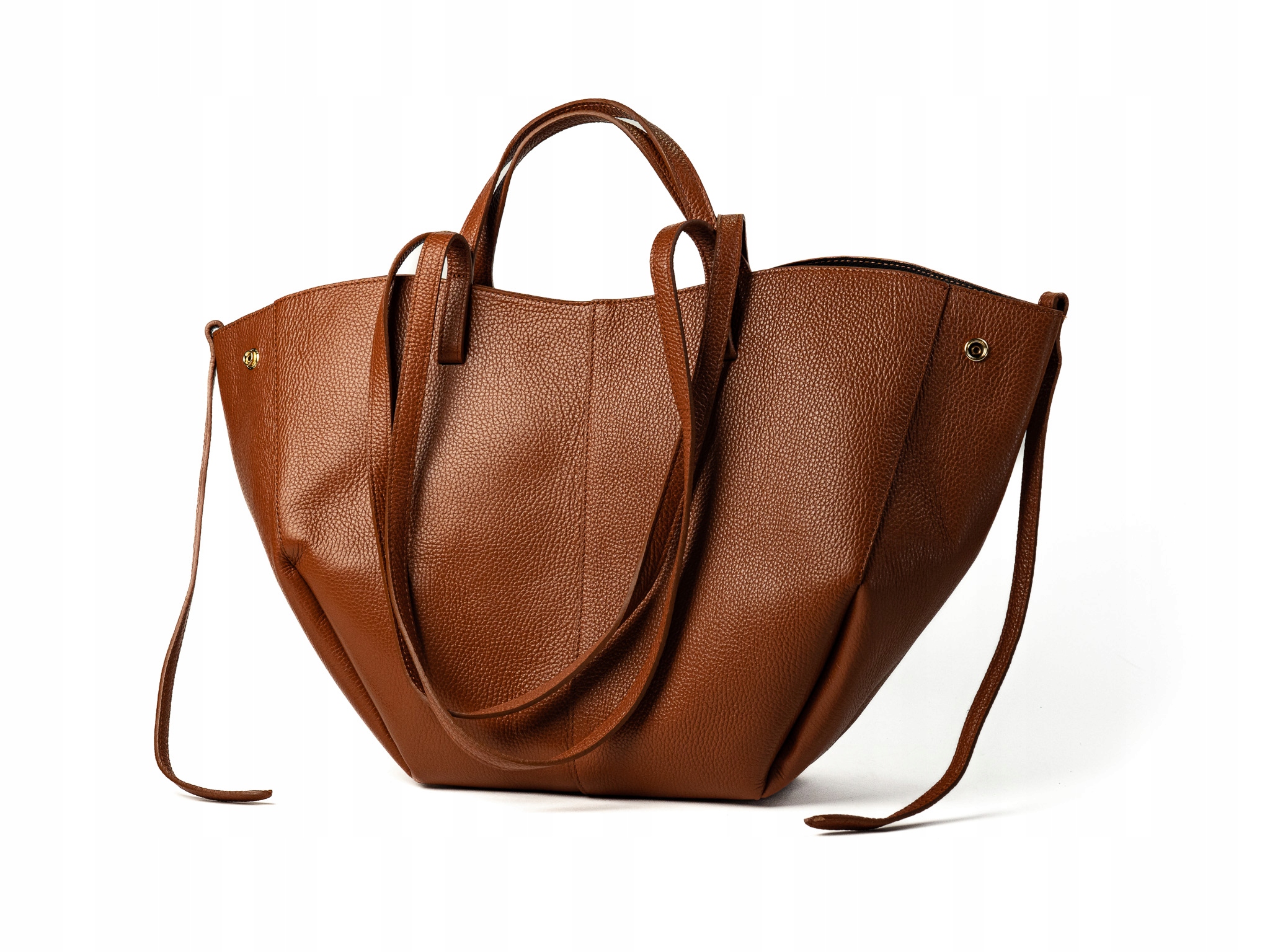 Torebka Damska Skórzana Duża A4 Shopper Pojemna Ciemny Camel