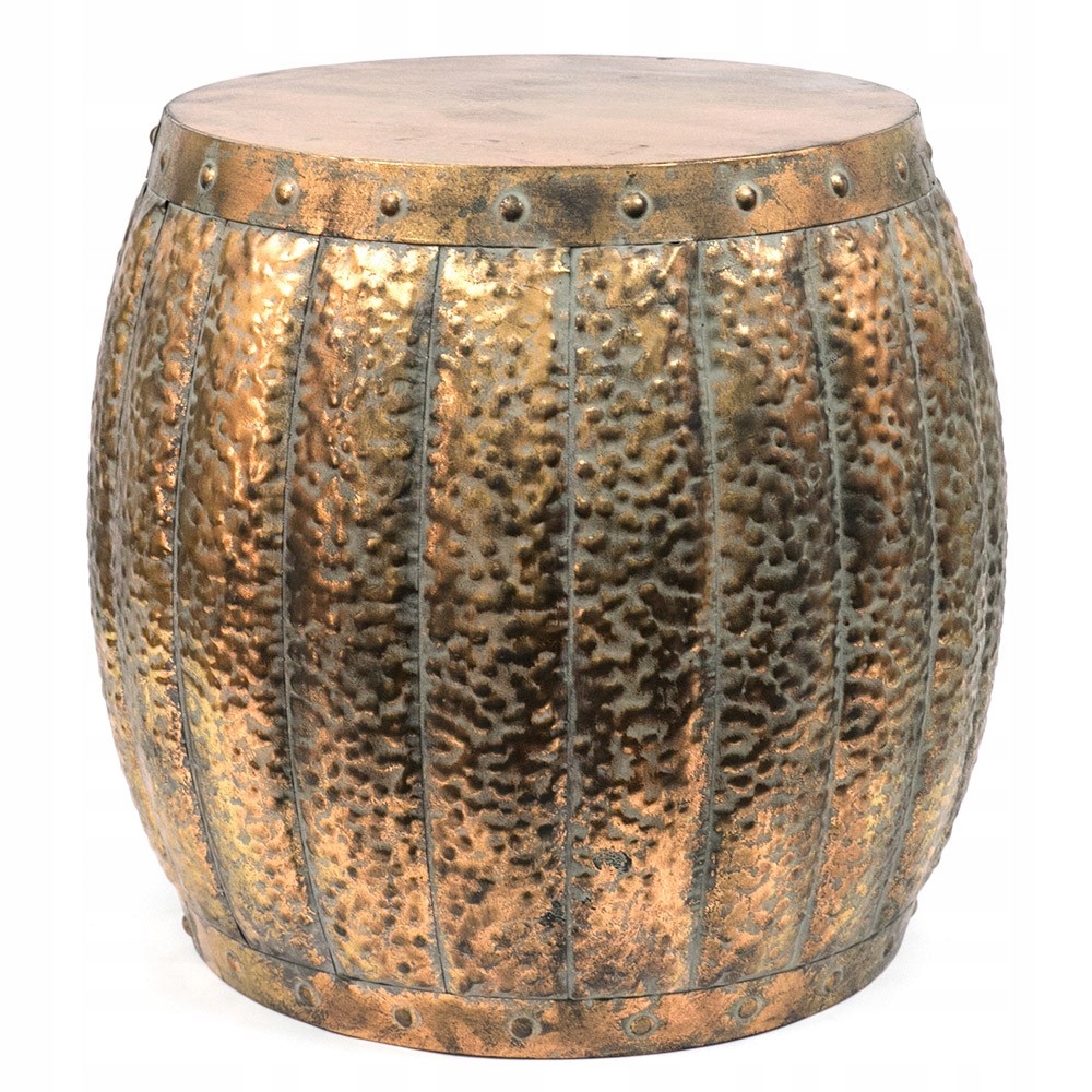 Stolík Beczka Metalový Zlatý Medený 45 cm Retro Loft Tvar Sudovky