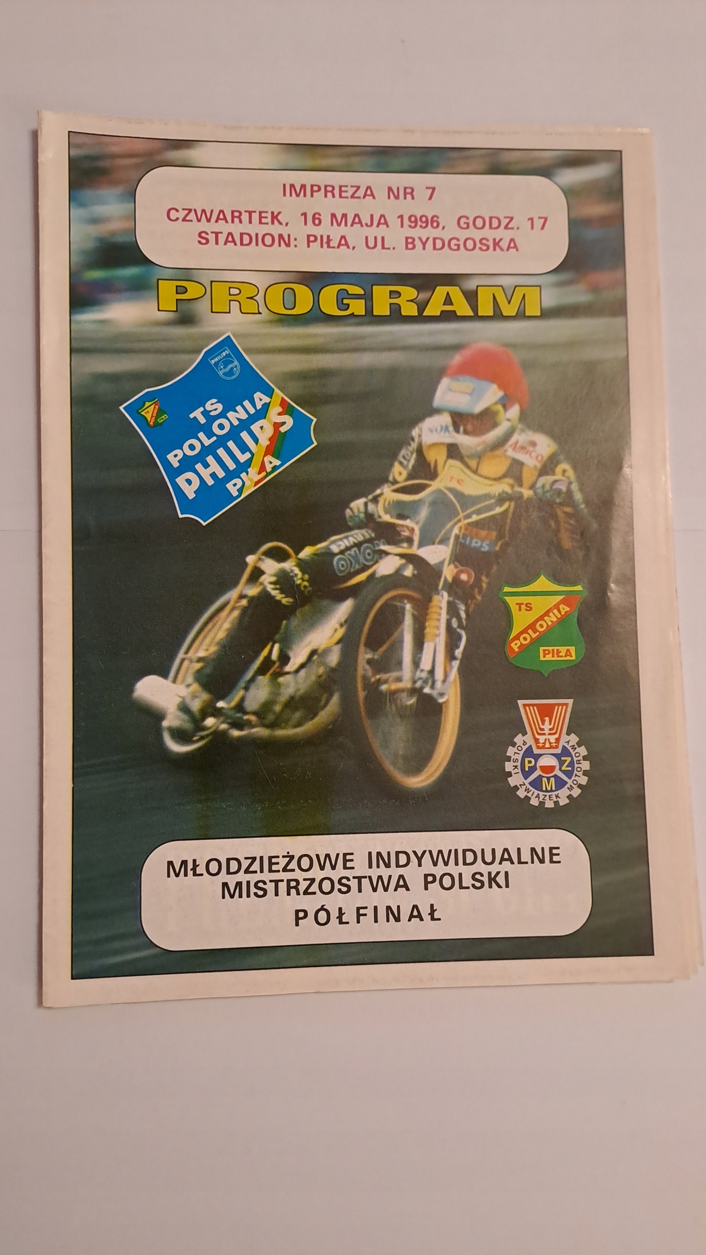 MŁODZIEŻOWE IMP POLONIA PIŁA 16-05-1996 - PROGRAM ŻUŻLOWY CZYSTY