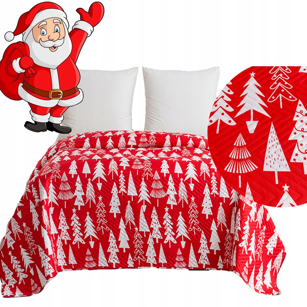 Vánoční přehoz na postel 220 x 200 cm, prošívaný, vánoční vzor
