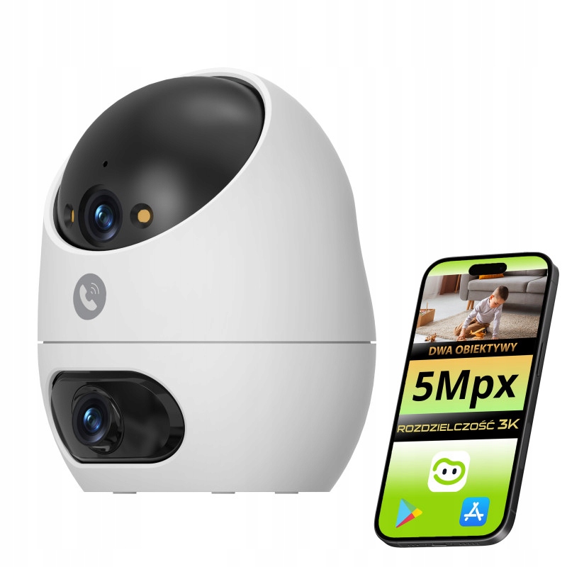 Wifi Rotačná Vnútorná Kamera Do Domu Dvojitý Objektív 3K 5Mpx