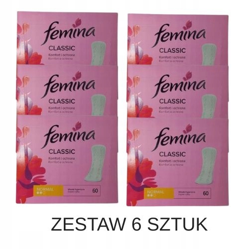 6x Femina Wkładki klasyczne Classic Normal 60 sztuk