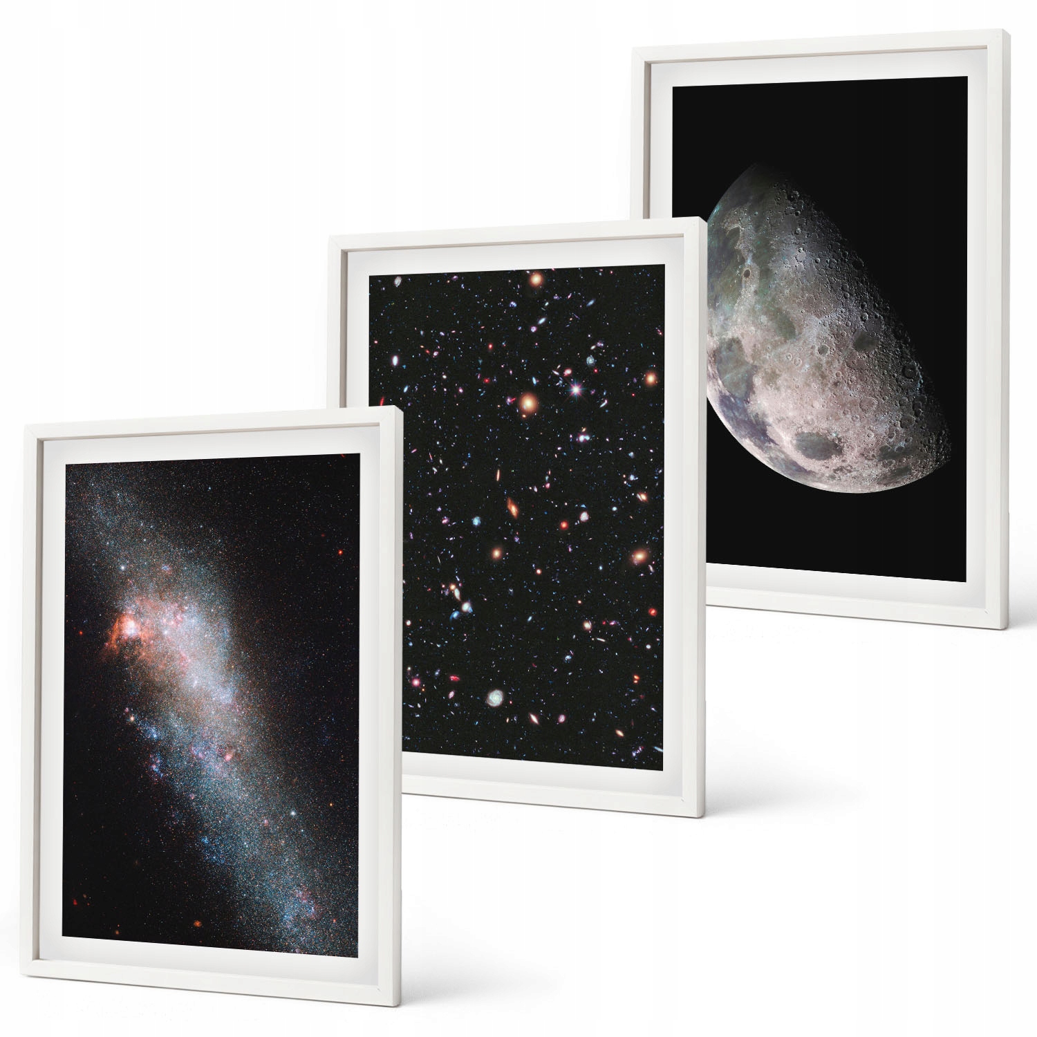 Moderní sada obrazů Vesmír galaxie hvězdy Měsíc Bílý rám