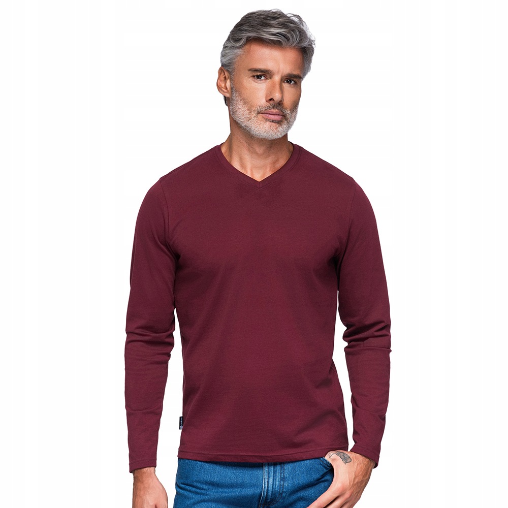 Hladký bavlněný dlouhý rukáv Basic bordový, pohodlný Ombre OM-LSBL-0143 vel. L