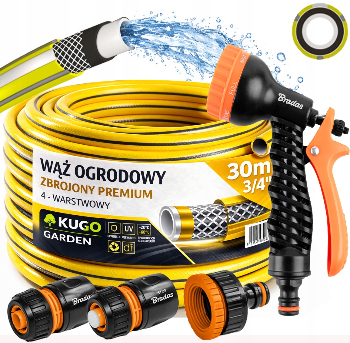 Hadice 3/4" 30 m 4 Vrstvy Plus Premium Pistolet Set Bradas