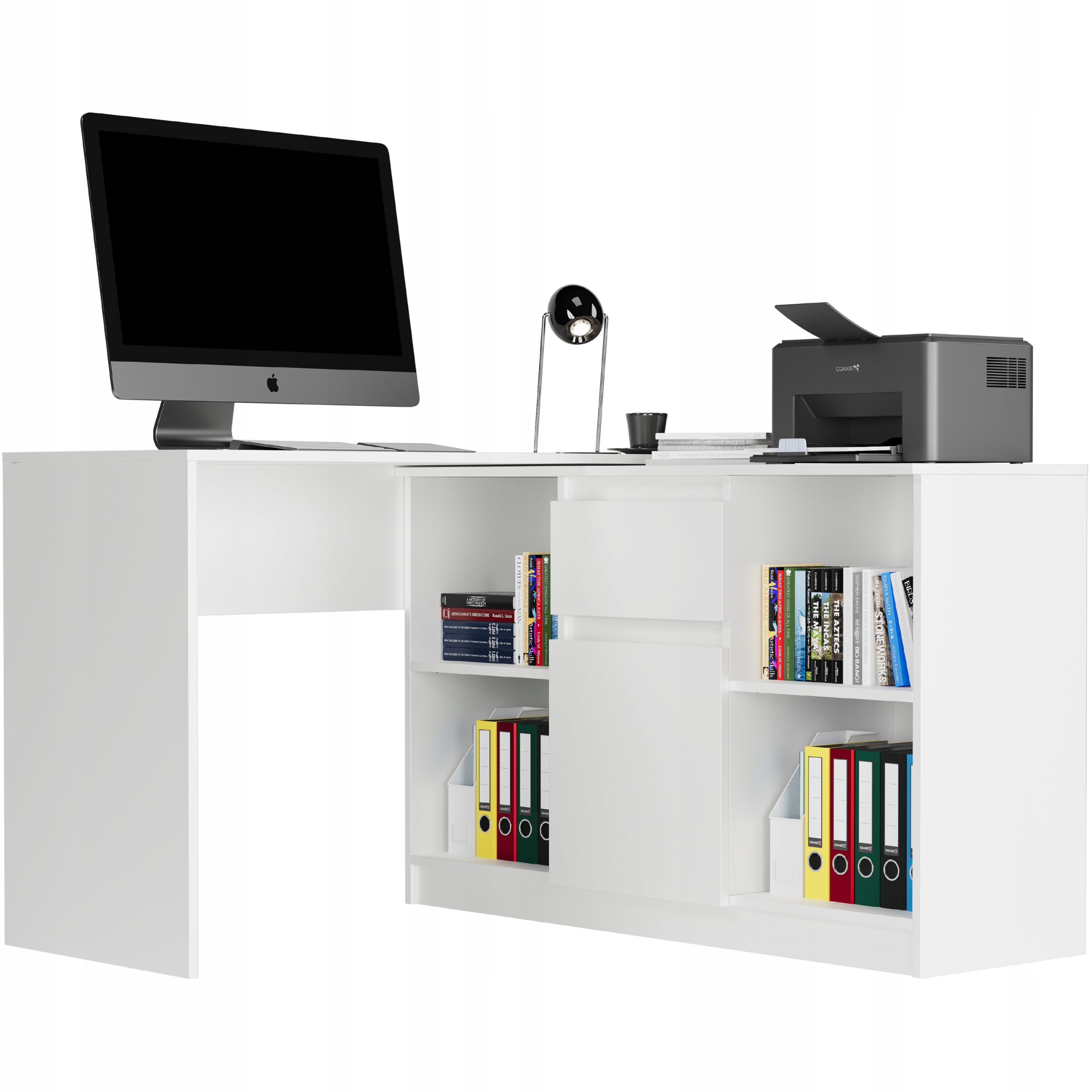 Biurko narożne i komoda zestaw 120cm białe N14