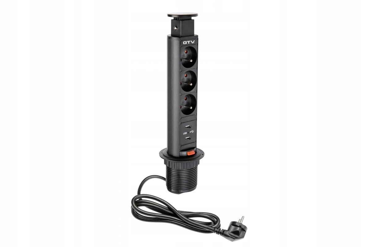 Prodlužovací Kabel zásuvka pro zapuštěnou pracovní desku 60 mm, 3x230 V 2xUSB-A, černá