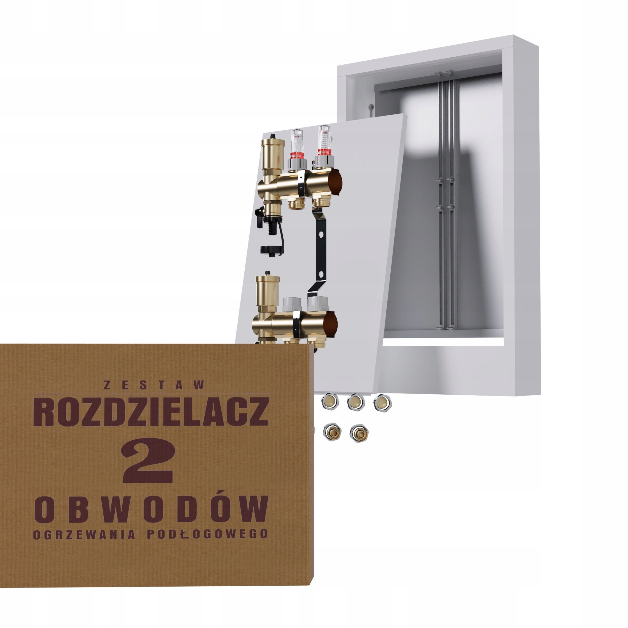 Rozdělovač pro podlahovou krytinu, 2 podlahové topení, nástěnná skříňka Pex