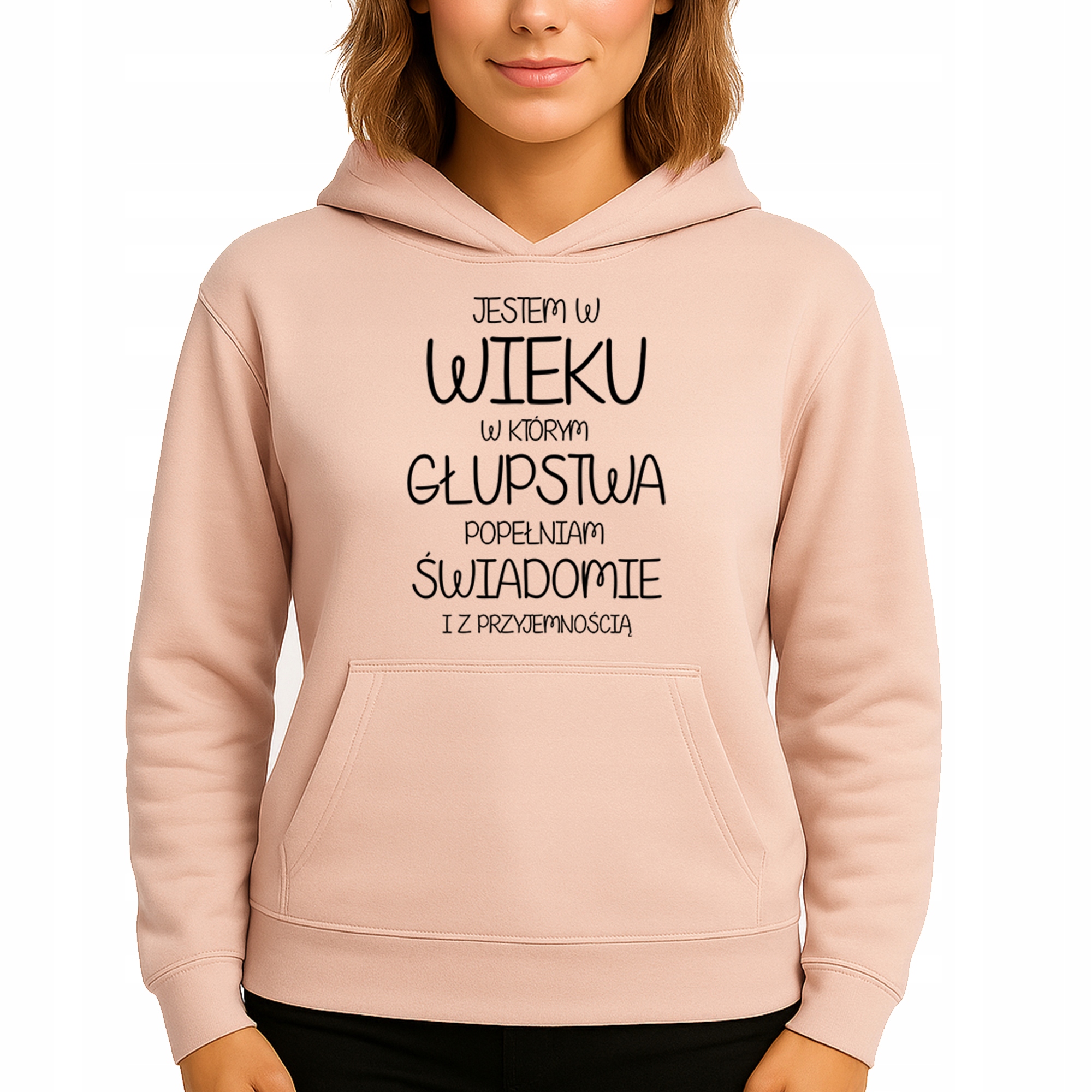 Mikina Broskvová Hoodie S Kapucí Hlouposti Dopouštím se vědomě Vel S