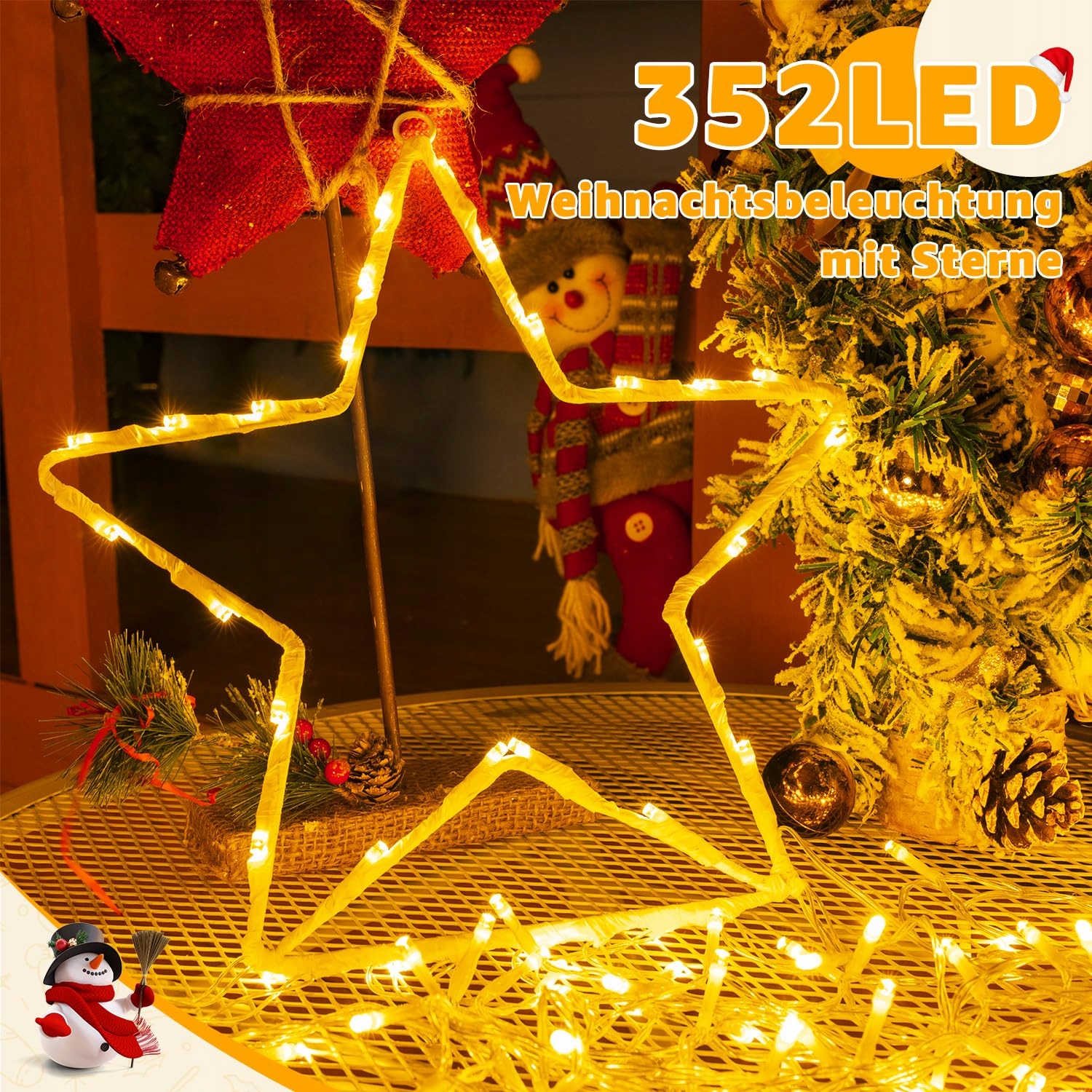 OLLNY WODOODPORNE LAMPKI ŚWIĄTECZNE GRILANDA 8 TRYBÓW 3.5M 352 LED — miniatura 4