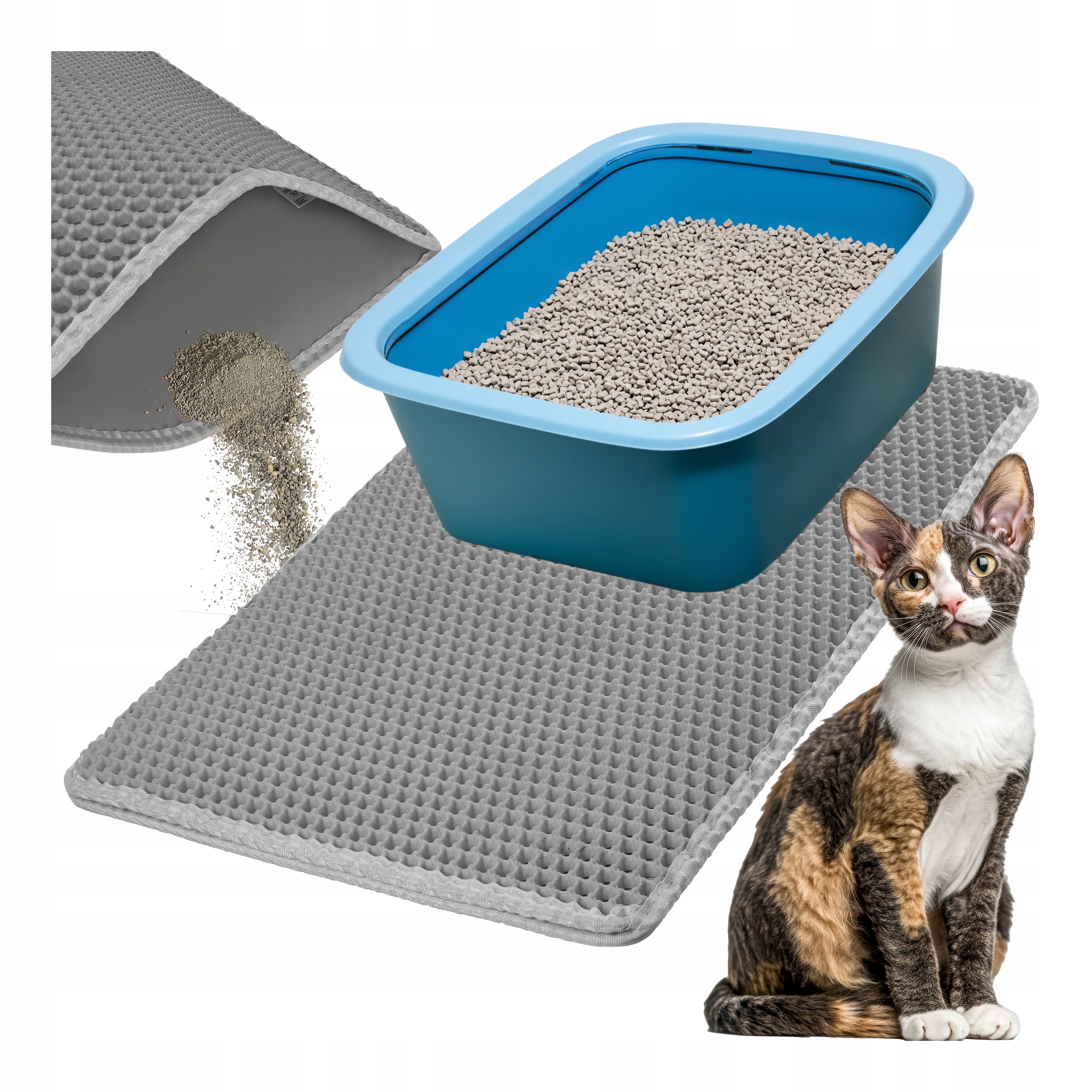 Mata pod Kuwetę Wycieraczka dla Kota na Żwirek Dwuwarstwowa 60x45 cm Szara