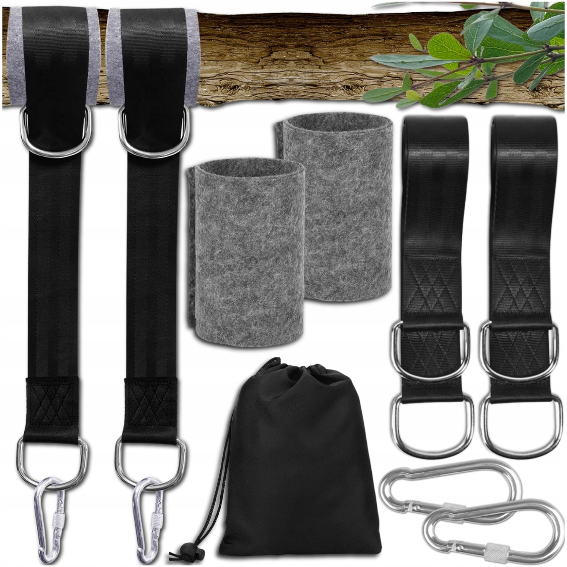 MOCOWANIE DO HUŚTAWKI PASY DO HAMAKA ZESTAW UCHWYT LINKI TAŚMY KARABIŃCZYKI