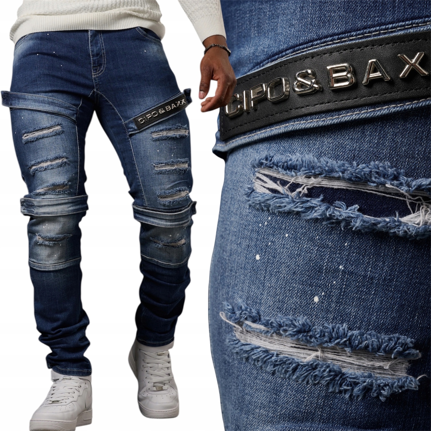 Pánské džíny Slim Fit Cipo Baxx Elastické kalhoty se zúženými otvory 31/34