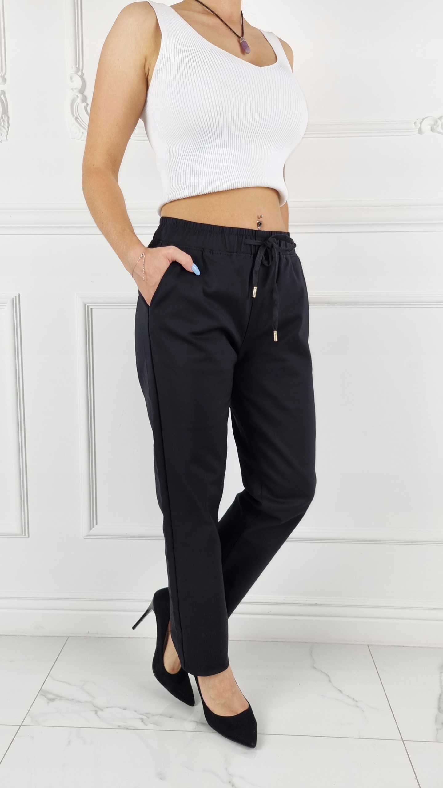 ELEGANCKIE DAMSKIE SPODNIE GUMKA 7/8 Plus-Size Rozmiar 36