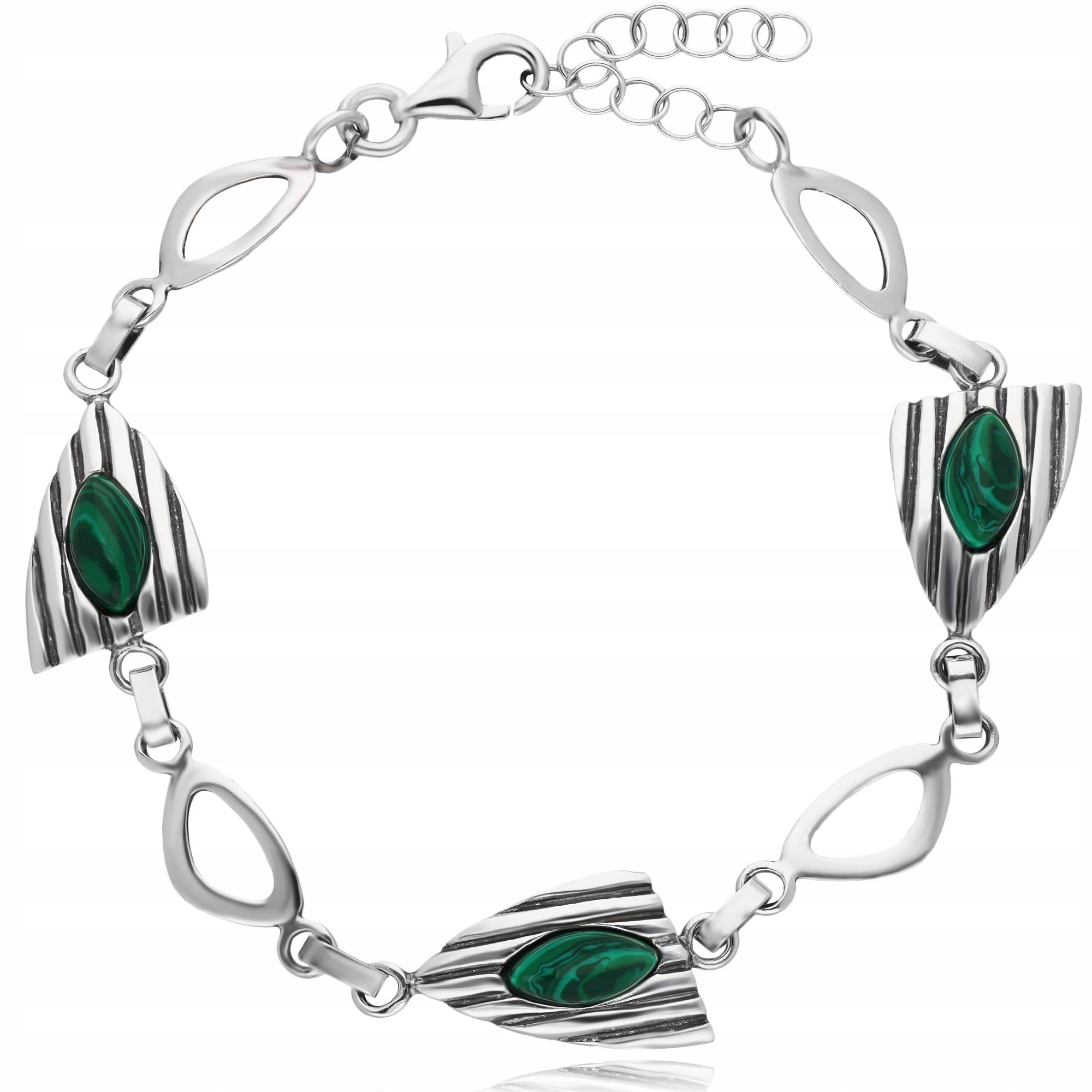 Stříbrný Dámský Oxidovaný Náramek S Malachitem