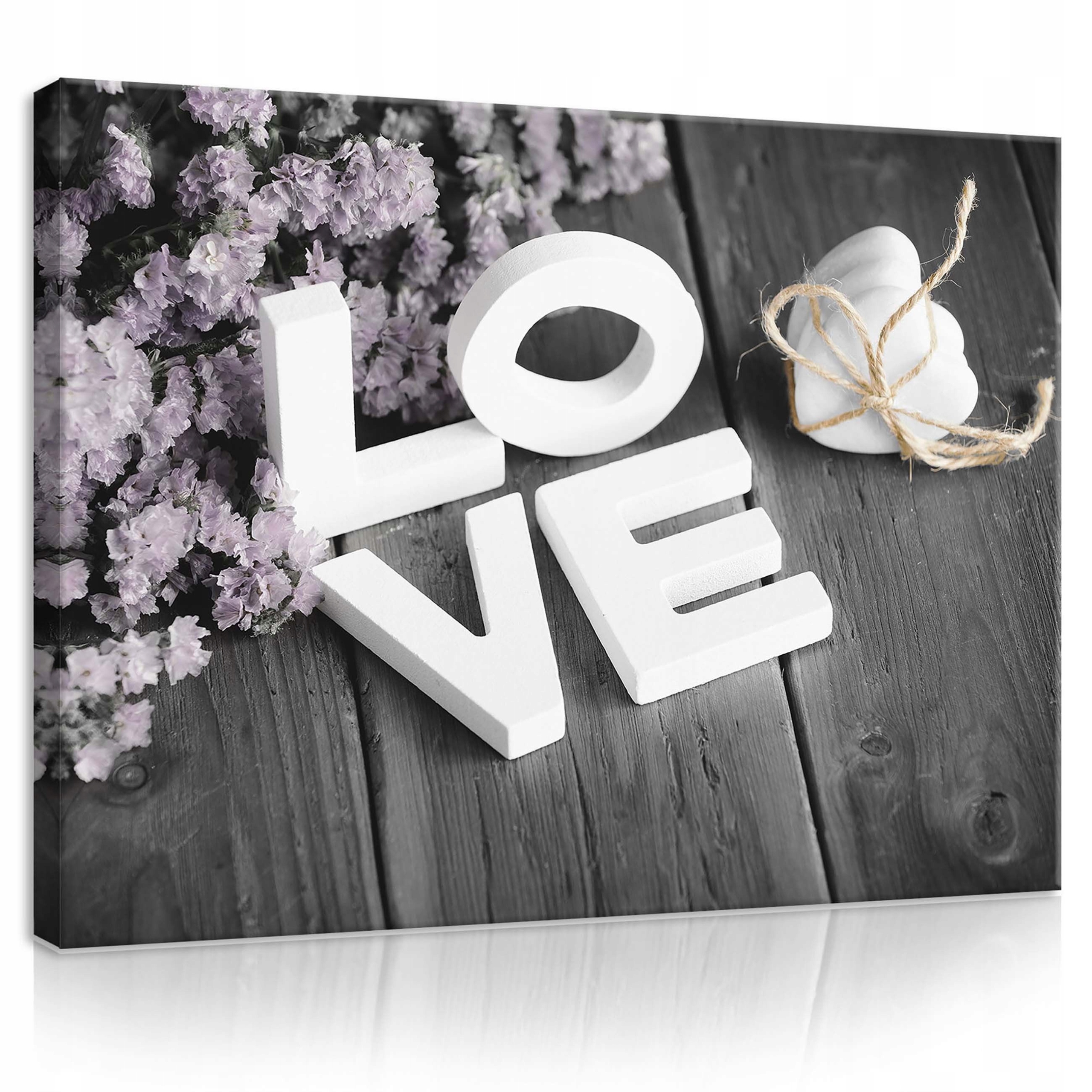 Obraz 100x75 Láska něha romantismus útulné dřevěné květiny srdce bílá