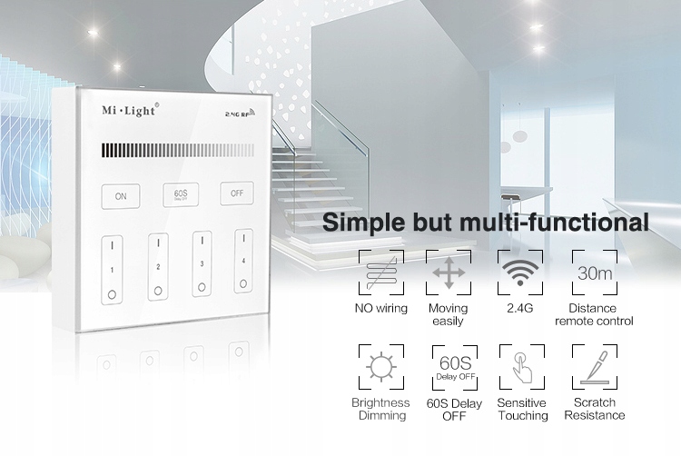 Panel naścienny LED Ściemniacz 4 STREFY Mi-Light B1 Marka Mi-Light