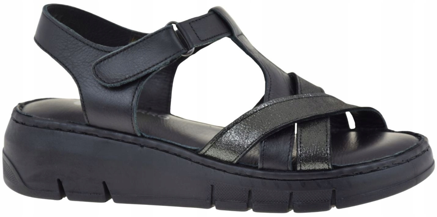 Dámské kožené černé pohodlné sandály na klínku Vacarro 0162-11 VEL.41