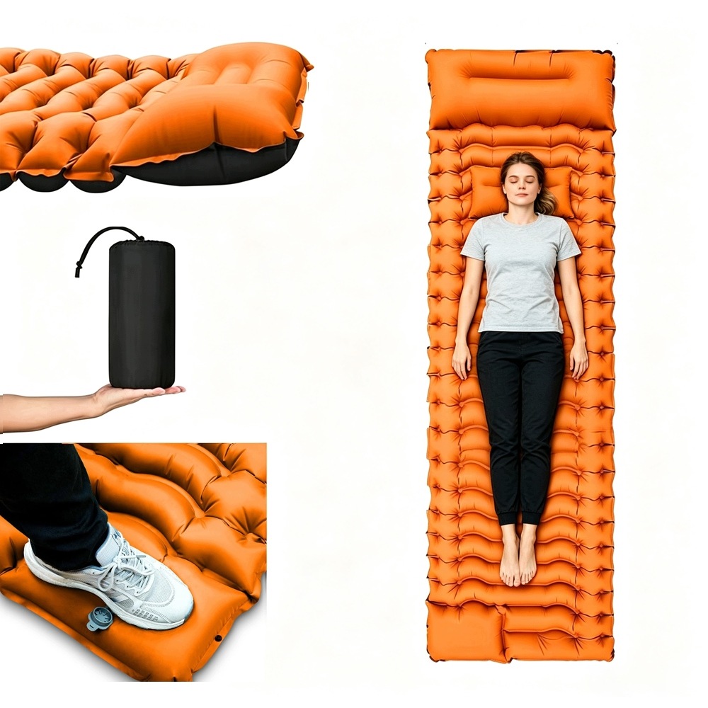 Materac Samopompujący 190X70X10CM 40D Nylon Z Poduszką Na Wyprawy