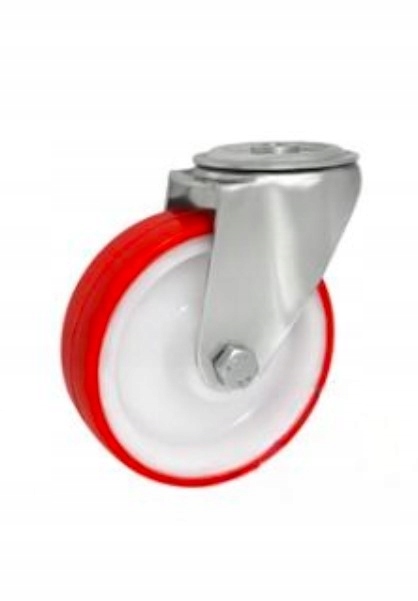 Polyamidovo-polyuretanové kolo o průměru 125 mm, nerezové pouzdro s otvorem.