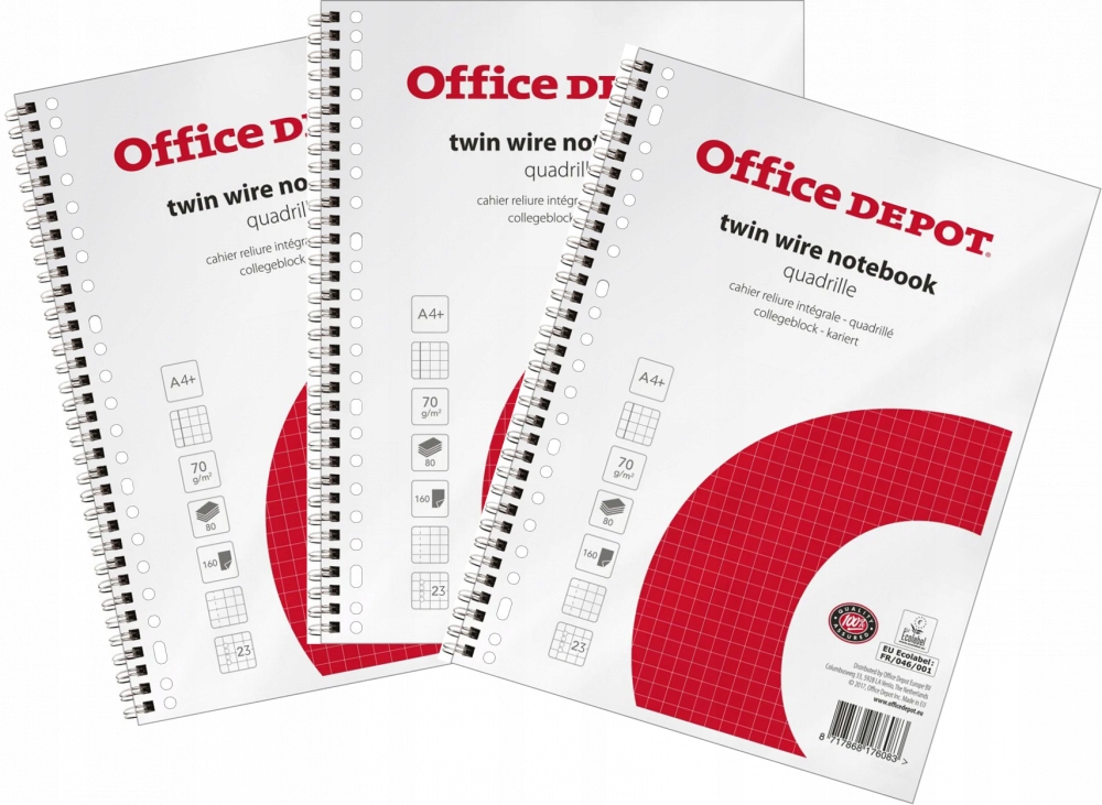 

Kołonotatnik Office Depot A4 w kratkę 80 kartek x3