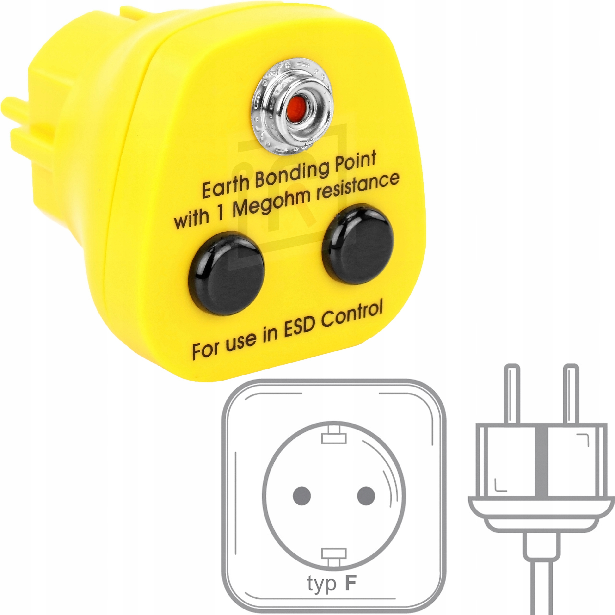 100x Uzemňovací Zástrčka Esd 230V 1x Klip 10 mm 1 MOhm Schuko Standard