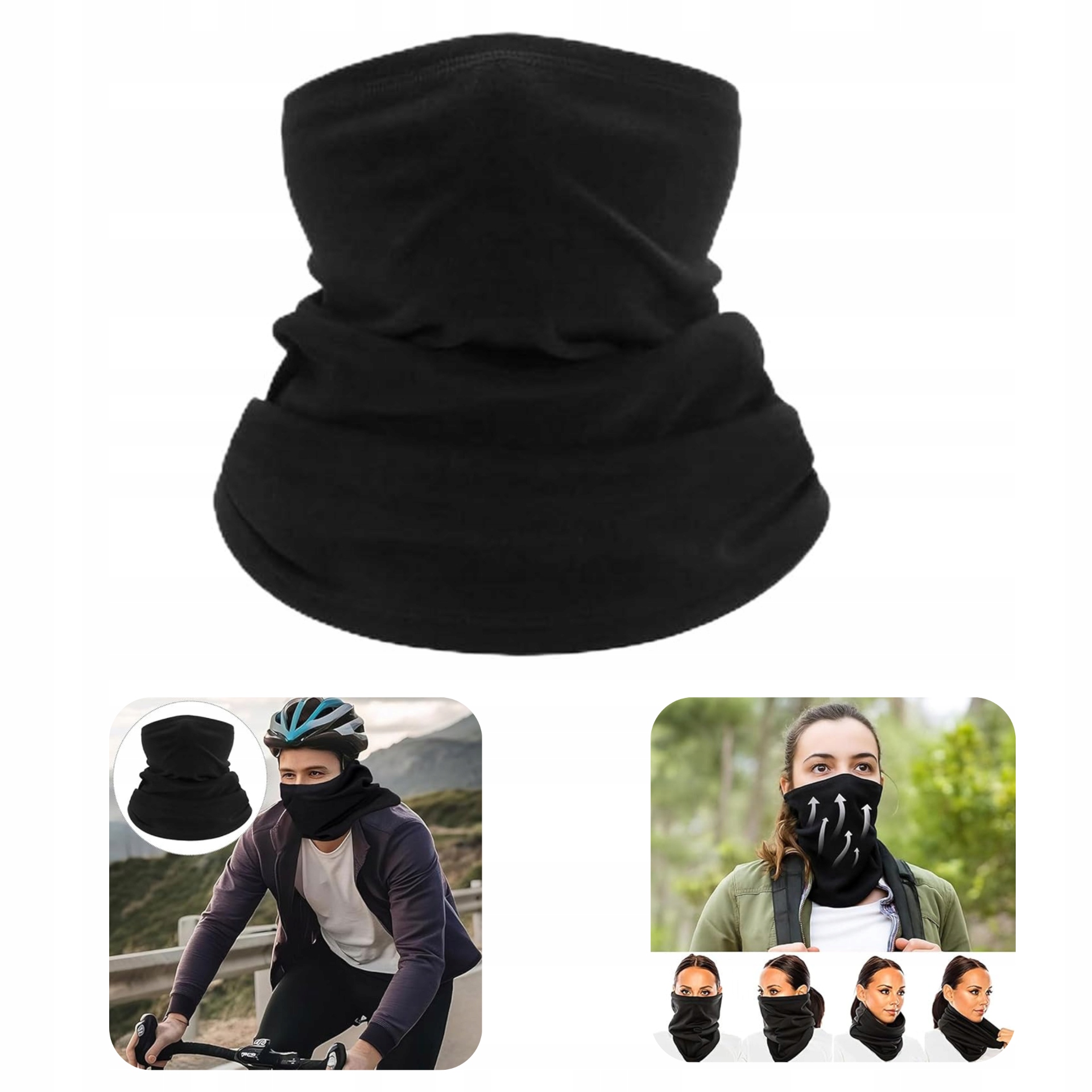 Komin termiczny polarowy na szyję bandana maska rowerowa czarny unisex