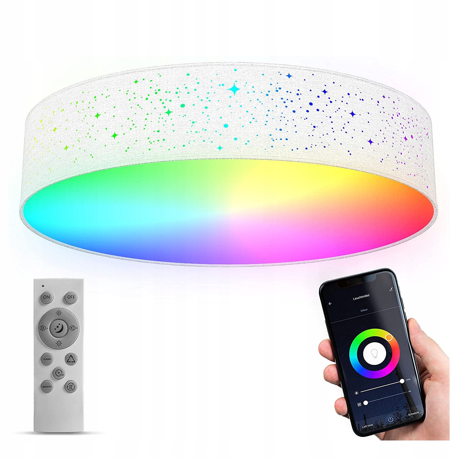 Lampa sufitowa Led tkanina Rgb WiFi 49cm 30W 3200lm Tuya Smart Sypialnia