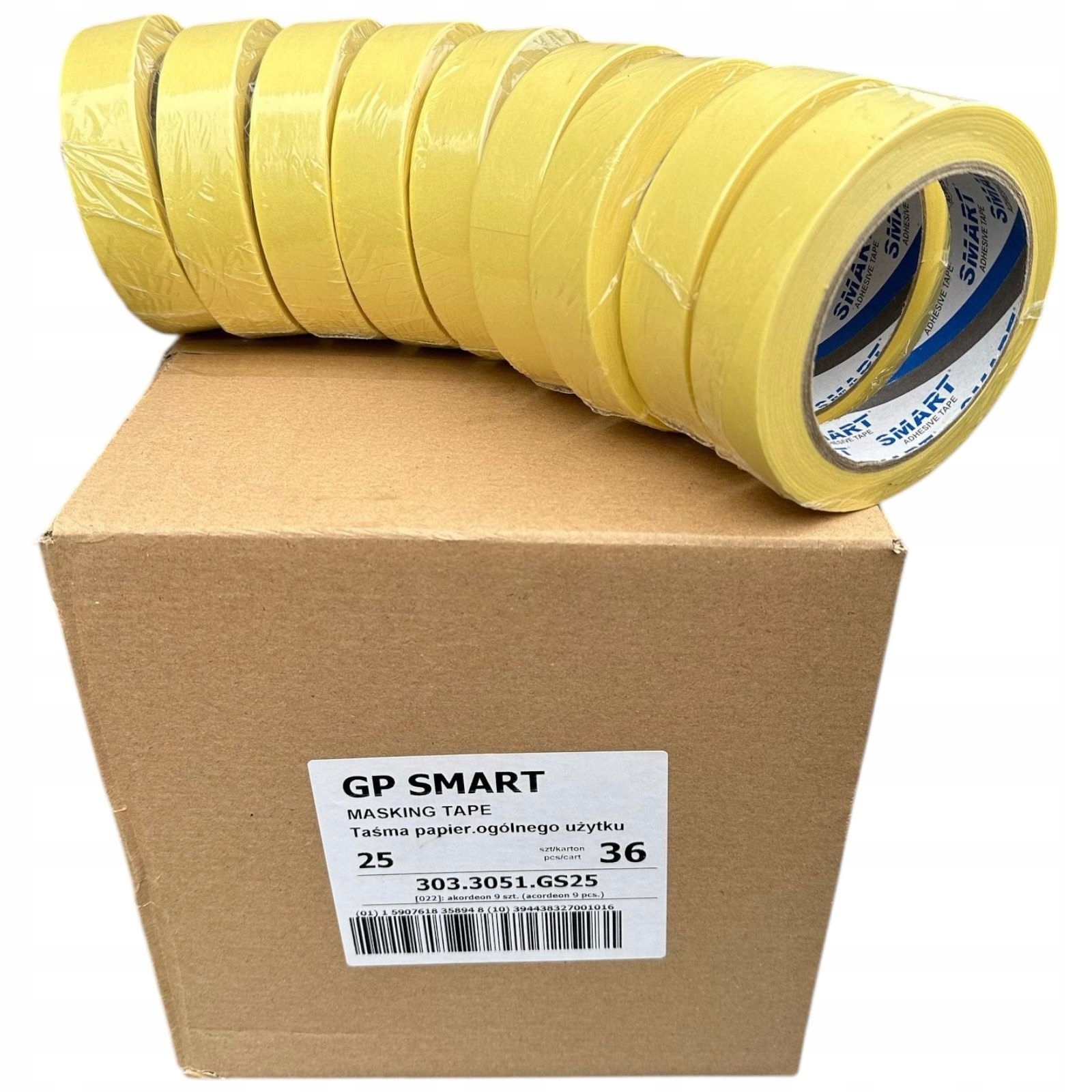 Taśma malarska Smart 25/50 papierowa 25x50 maskująca żółta 25mm x50 36 szt.