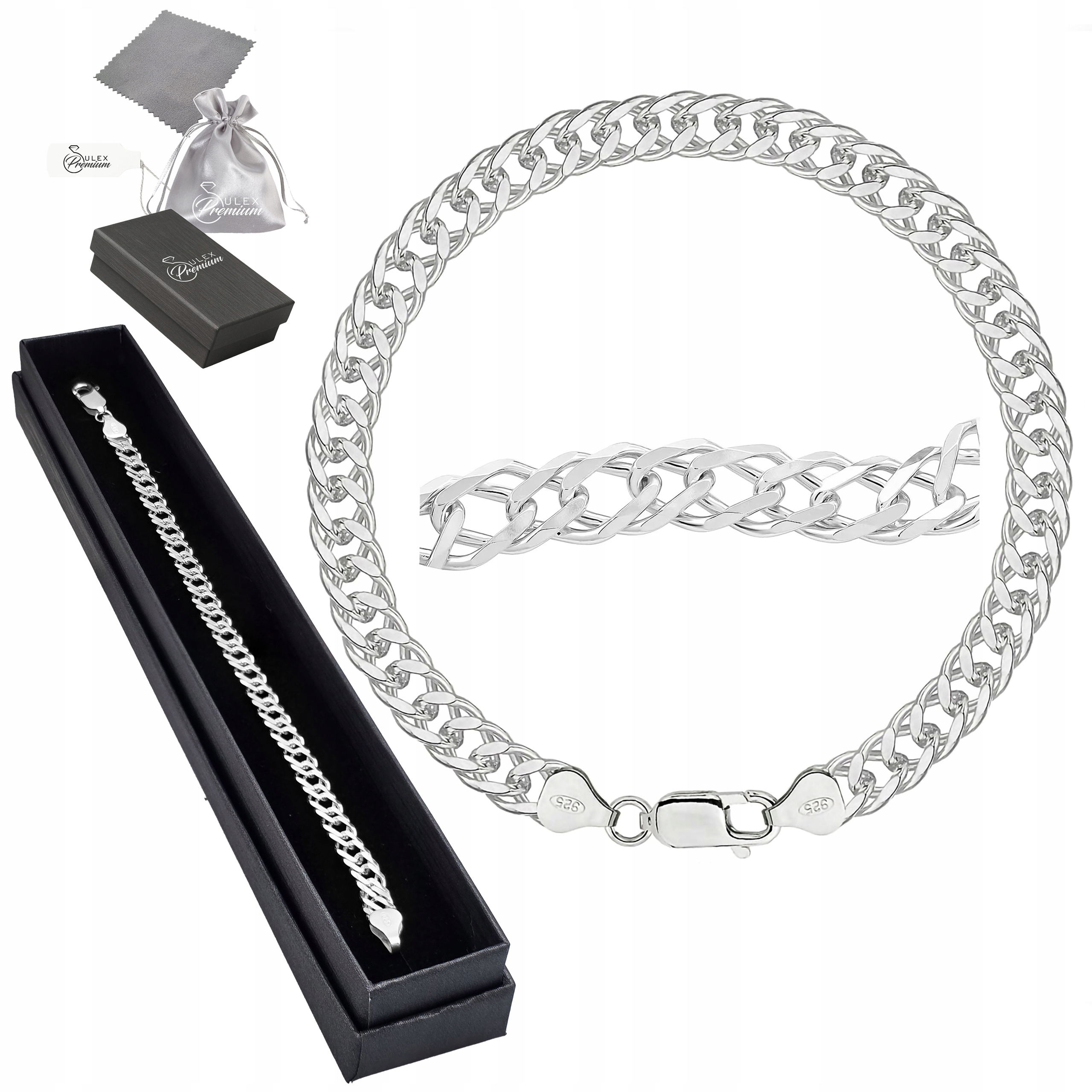 Náramek Rombus Stříbro ryzost 925 Elegantní Pánský Rombo 19 cm x 6 mm