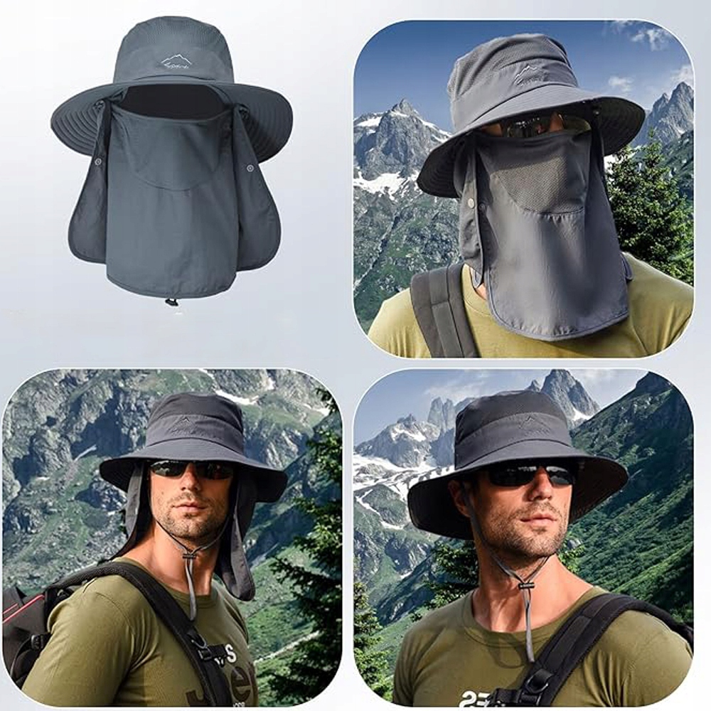 KAPELUSZ WĘDKARSKI WODOODPORNY SKŁADANY Z NAKARCZKIEM I PRZECIWSŁONECZNĄ Kolor szary